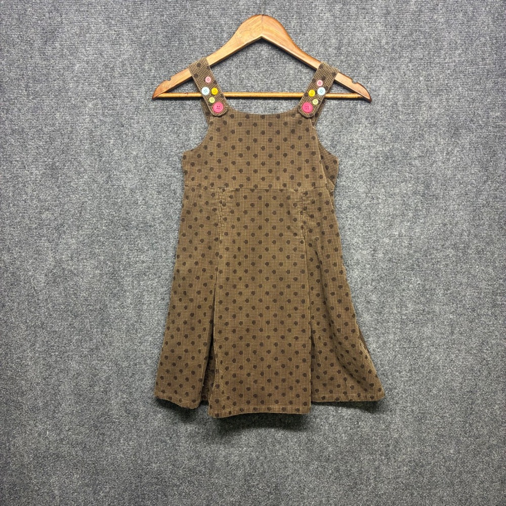 Gymboree Corduroy Jumper Dress Girls Size 9 Brown Polka Dot Pleated Vintage 2007